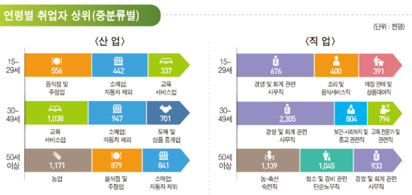 연령별 산업, 직업별 취업자.(2019년 상반기) /자료=통계청