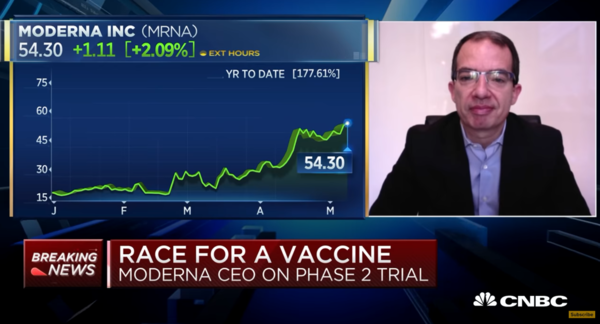 모더나 관련 소식을 전하는 CNBC 보도 영상 갈무리.
