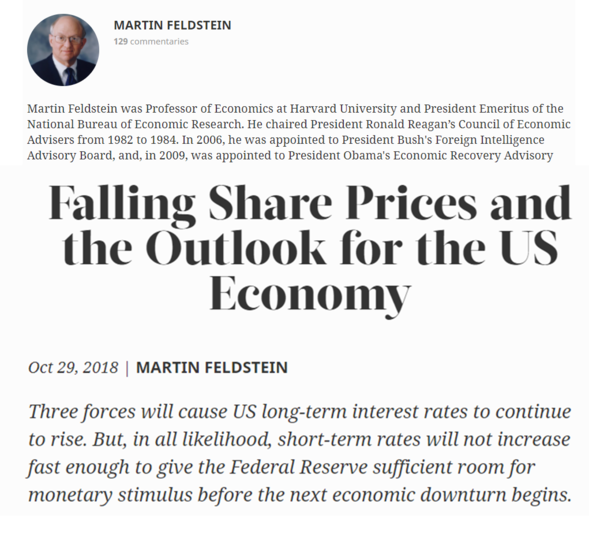 마틴 펠드스타인이 2018년 10월 29일 기고한 미국경제 전망 칼럼. /출처=프로젝트신디케이트