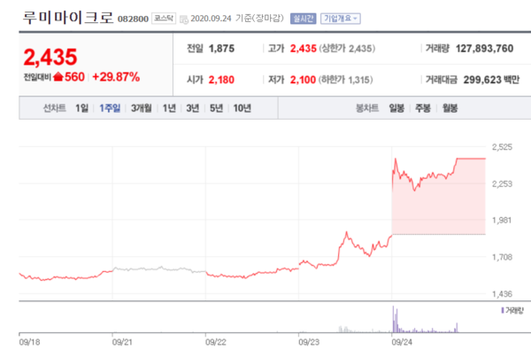 루미마이크로 주가 추이. /자료=네이버 증권정보