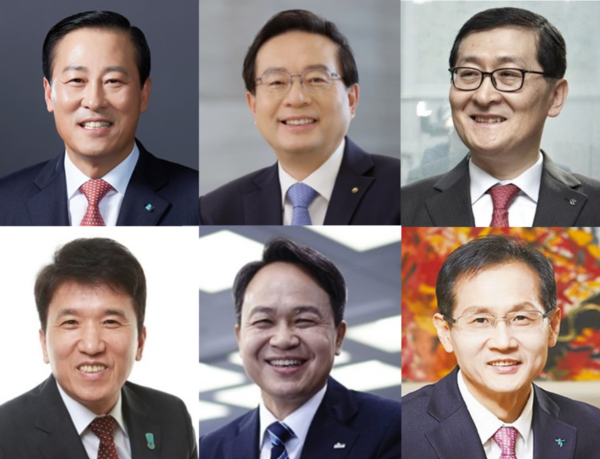 신한·하나·우리은행의 전현직 경영진이 라임펀드 판매와 관련해 대거 금융당국 제재 대상에 올라 있다. 왼쪽 위부터 시계방향으로 김도진 전 기업은행장, 손태승 우리금융지주 회장, 위성호 전 신한은행장, 지성규 하나은행장, 진옥동 신한은행장, 함영주 하나금융지주 부회장. /사진=각 은행