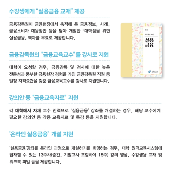 실용금융 교육 지원 내용. /자료=금융감독원
