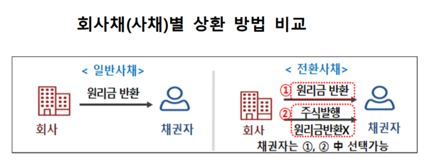 처음에는 일반사채로 발행되는 전환사채는 일반사채처럼 정해진 이자와 원금으로 돌려받거나, 원리금 반환없이 주식으로 받는 방법이 있다. /자료=금융위원회