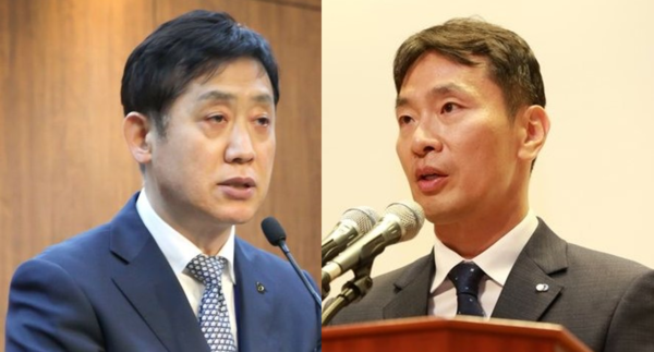김주현 금융위원장(왼쪽)과 이복현 금융감독원장의 공매도 금지를 둘러싼 입장이 차이를 보이고 있다. /사진=금융감독원, 여신금융협회