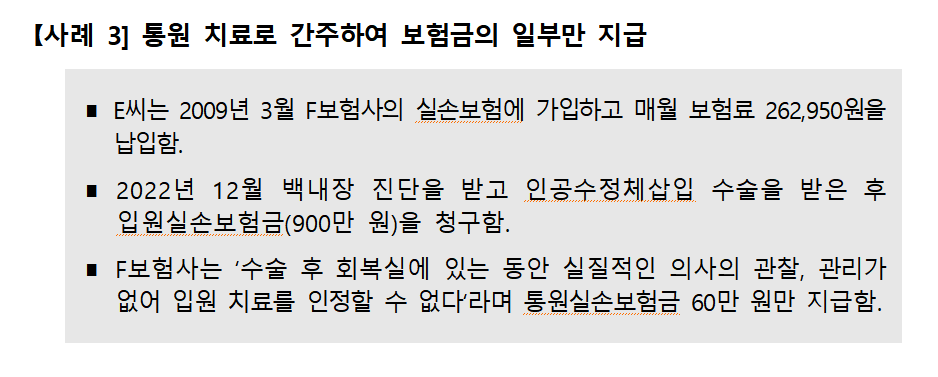 실손보험금 미지급 주요 사례. /자료=한국소비자원