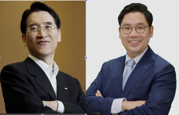 신창재 교보생명 회장(왼쪽)과 장남 신중하씨. /사진=교보생명