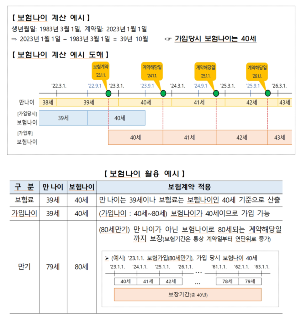 보험 나이는 계약일 현재 실제 만 나이를 기준으로 6개월 미만의 끝수는 버리고, 6개월 이상의 끝수는 1년으로 계산한다. /자료=금융감독원