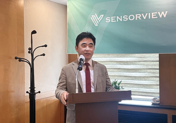 김병남 센서뷰 대표가 지난 3일 기업공개(IPO) 기자간담회에서 성장전략을 소개하고 있다. /사진=센서뷰