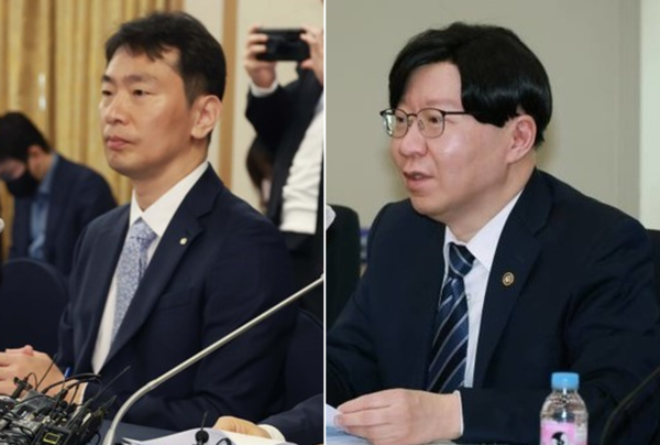 김소영 금융위원회 부위원장(오른쪽)과 이복현 금융감독원장은 지난 16일 열린 민·당·정협의회에서 공매도 제도개선과 불법 공매도 조사현황 및 대응 방안을 논의했다. /자료사진=금융위원회