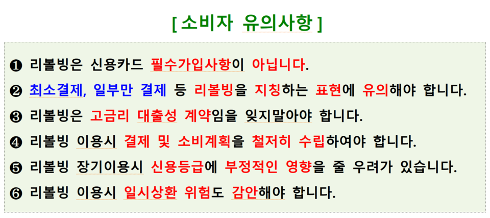 금융감독원은 신용카드사들의 리볼빙 광고에 대해 소비자경보 ‘주의’를 발령했다. /자료=금융감독원