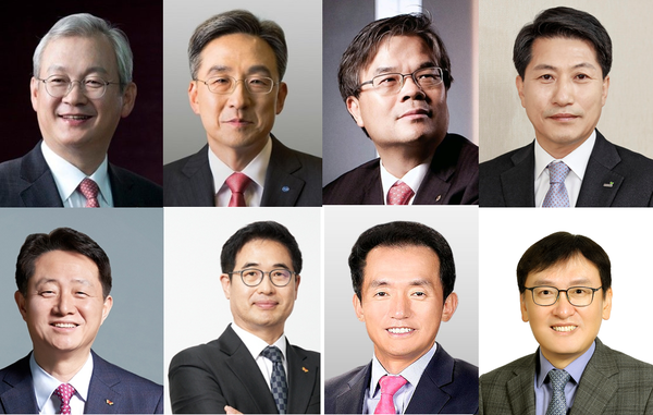 (왼쪽 위부터 시계방향으로) 정영채 NH투자증권 대표, 홍원식 하이투자증권 대표, 오익근 대신증권 대표, 박봉권 교보증권 대표, 곽봉석 DB금융투자 대표, 임재택 한양증권 대표, 전우종·김신 SK증권 대표.