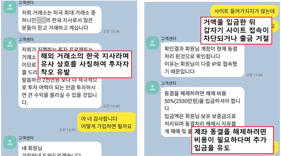 가짜 코인 거래소 사기 유형. 온라인으로 외국 여성을 알게 돼 수천만원의 피해를 본 사례도 있었다. /자료=금융감독원