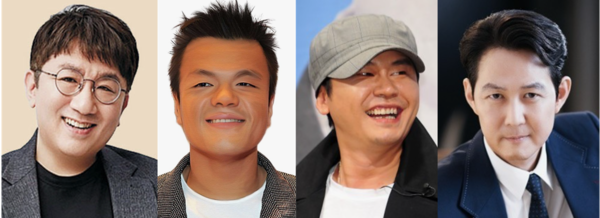 왼쪽부터 방시혁, 박진영, 양현석, 이정재. /사진=각사 홈페이지