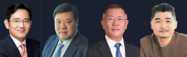 6월 말 기준 46개 그룹 총수 가운데 주식재산 톱4를 차지한 이재용 회장, 서정진 회장,정의선 회장, 김범수 의장(왼쪽부터). 정 회장은 3개월 전보다 한계단 상승, 3위를 차지했고 김 의장이 4위로 내려간 것으로 조사됐다.