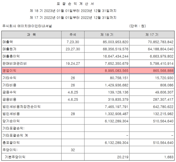 HY인터내셔널 2023년 감사보고서. /자료=금감원 전자공시시스템