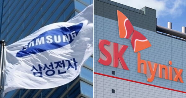 엔비디아의 차기 AI용 고대역폭메모리(HBM) 수주 경쟁이 예상되는 삼성전자와 SK하이닉스의 주가 전망이 엇갈리고 있다. /사진=각 사