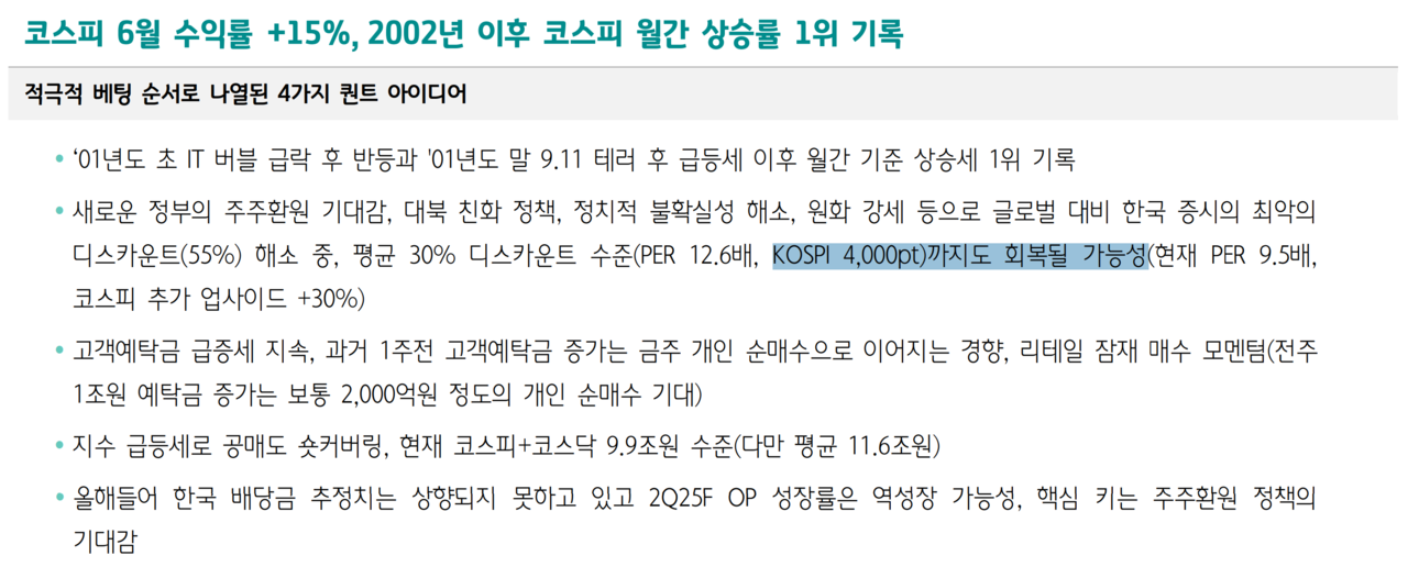 하나증권은 코스피 목표치를 최고 ‘4000P’까지 내다봤다. /자료=하나증권