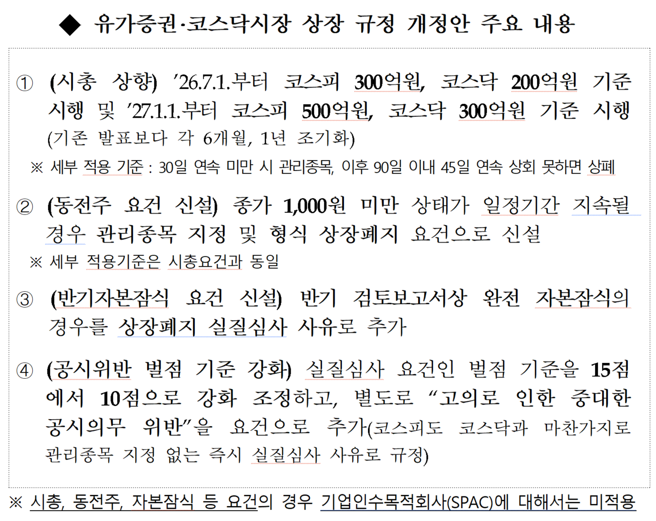 유가증권·코스닥시장 상장 규정 개정안 주요 내용. /자료=한국거래소