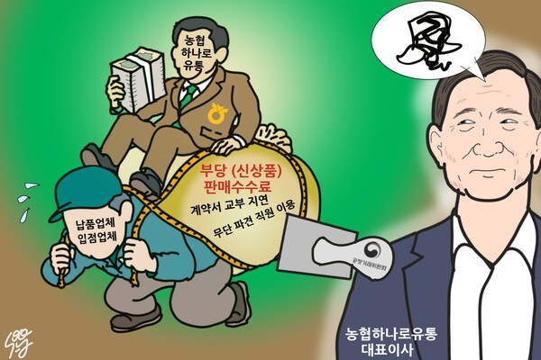 가뜩이나 강호동 회장 수사 중인데… 농협하나로유통 임영선 대표는 ‘갑질 입막음용’ 대타? /일러스트=조수연 편집위원