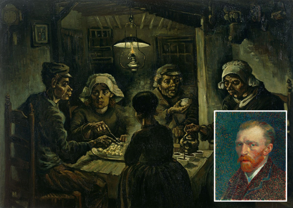 고흐(작은 사진은 자화상)가 1885년에 그린 '감자를 먹는 사람들'. /사진=네덜란드 고흐박물관